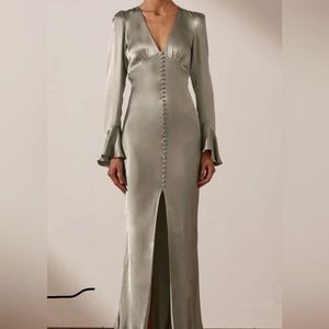 Shona Joy La Lune Frill Cuff Bias Midi Dress (Olive)